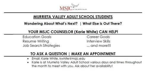 MSJC Counselor, what they can do for you 